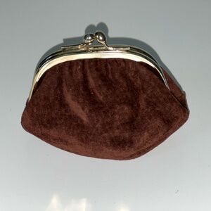 Italian Suede Leather Coin Purse | Brown | Kiss Lock Vintage